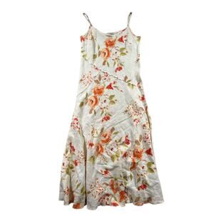 Per Una 100% Linen Floral Bias Cut Midi Dress US Size 8L Vtg Y2K Boho Cottage